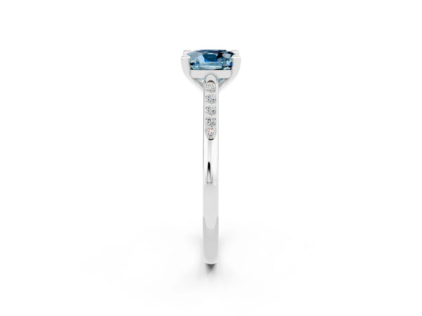 White gold Cushion Cut Aquamarine Solitaire Ring with Channel Set Round  Band and Prong Setting