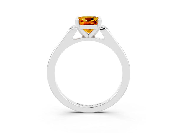 Silver Cushion Cut Citrine Solitaire Ring with Channel Set Round  Band and Prong Setting