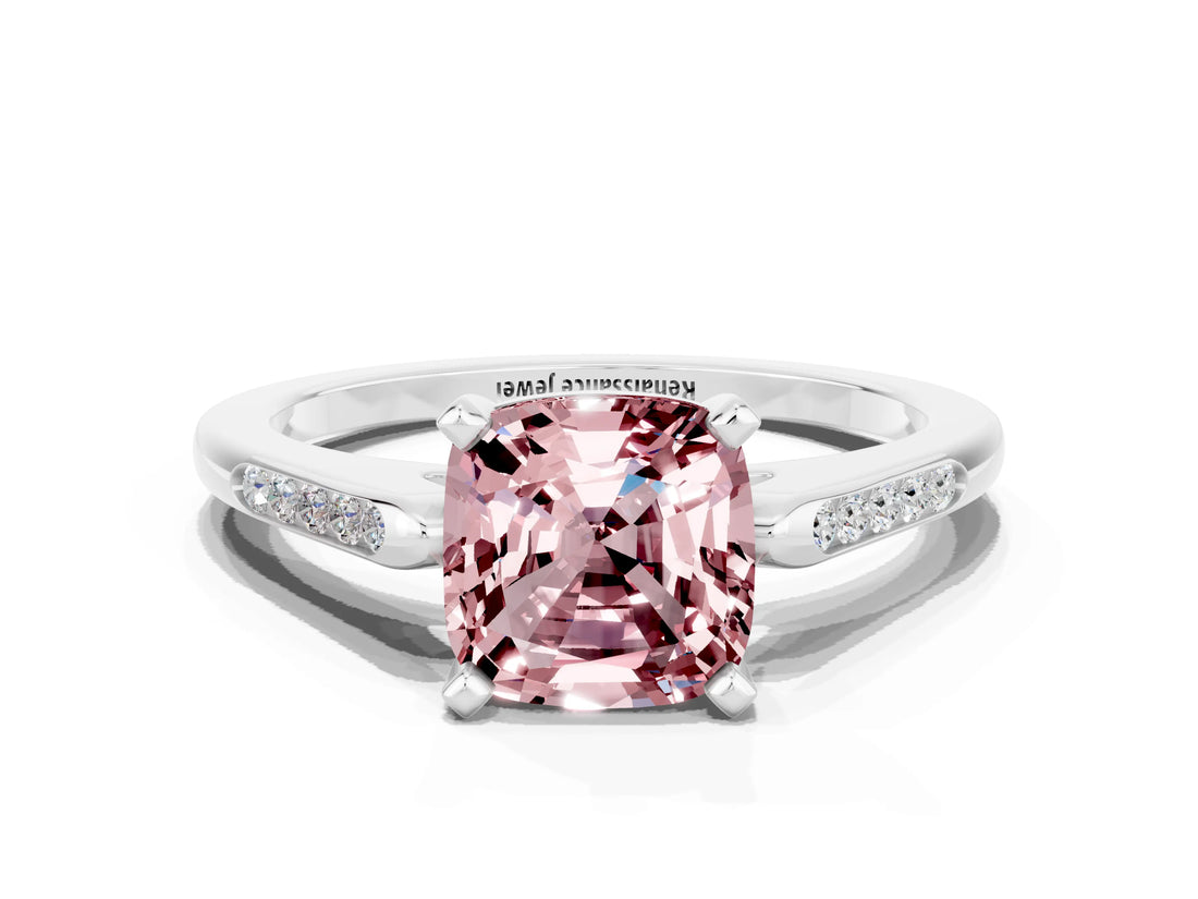 White gold Cushion Cut Cut Channel Set Solitaire Engagement Ring with Four-Prong Setting