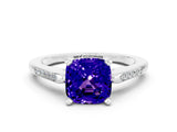 White gold Cushion Cut Cut Channel Set Solitaire Engagement Ring with Four-Prong Setting