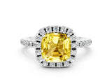 White gold Cushion Cut Cut Diamond Floral Halo Engagement Ring with Pavé Band and Prong Setting