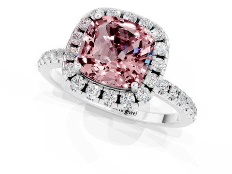 White gold Cushion Cut Cut Diamond Floral Halo Engagement Ring with Pavé Band and Prong Setting_1