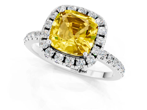 White gold Cushion Cut Cut Diamond Floral Halo Engagement Ring with Pavé Band and Prong Setting_1