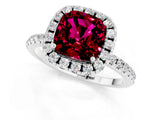 White gold Cushion Cut Cut Diamond Floral Halo Engagement Ring with Pavé Band and Prong Setting_1