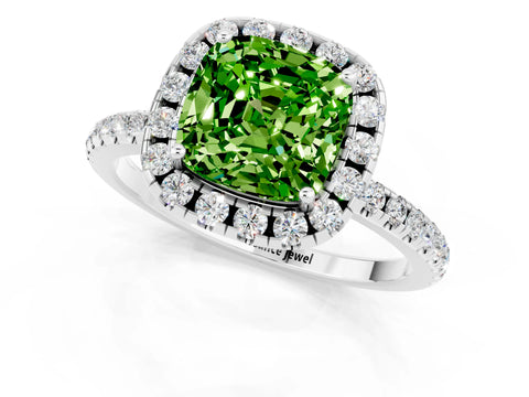 White gold Cushion Cut Cut Diamond Floral Halo Engagement Ring with Pavé Band and Prong Setting_1