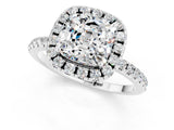 White gold Cushion Cut Cut Diamond Floral Halo Engagement Ring with Pavé Band and Prong Setting_1