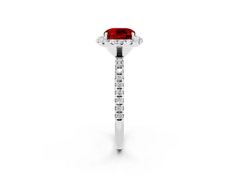 White gold Cushion Cut Cut Diamond Floral Halo Engagement Ring with Pavé Band and Prong Setting_2