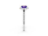 White gold Cushion Cut Cut Diamond Floral Halo Engagement Ring with Pavé Band and Prong Setting_2