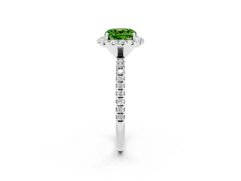 White gold Cushion Cut Cut Diamond Floral Halo Engagement Ring with Pavé Band and Prong Setting_2