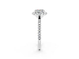 White gold Cushion Cut Cut Diamond Floral Halo Engagement Ring with Pavé Band and Prong Setting_2