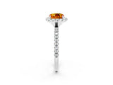 White gold Cushion Cut Cut Diamond Floral Halo Engagement Ring with Pavé Band and Prong Setting_2