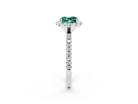 White gold Cushion Cut Cut Diamond Floral Halo Engagement Ring with Pavé Band and Prong Setting_2