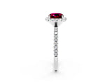 White gold Cushion Cut Cut Diamond Floral Halo Engagement Ring with Pavé Band and Prong Setting_2