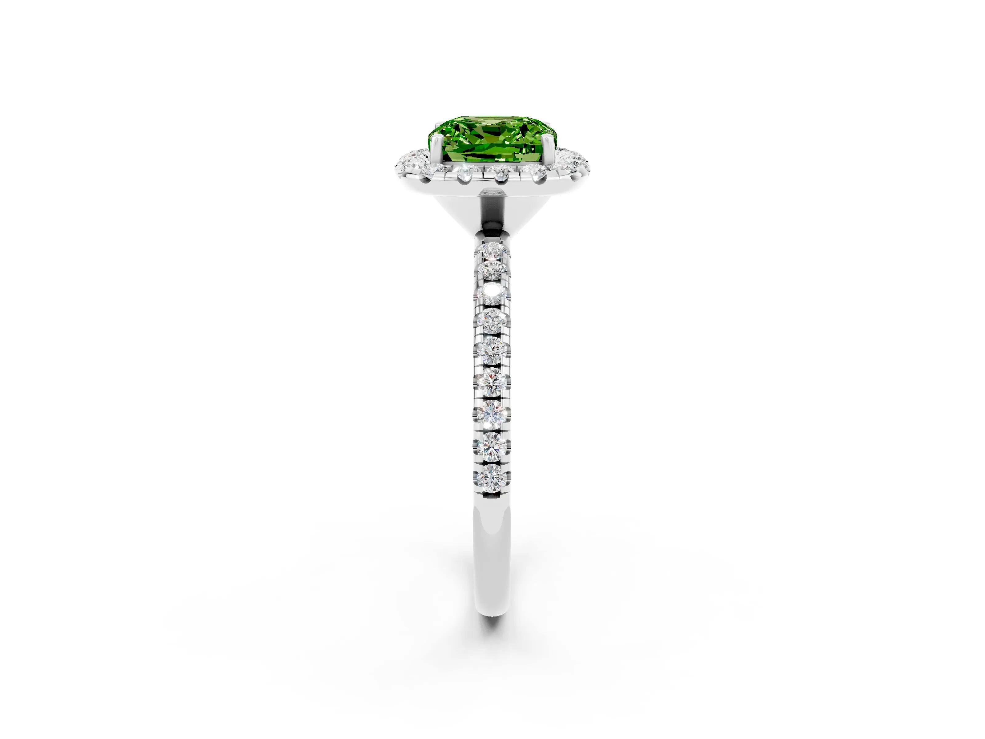 White gold Cushion Cut Cut Diamond Floral Halo Engagement Ring with Pavé Band and Prong Setting_2
