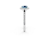 White gold Cushion Cut Cut Diamond Floral Halo Engagement Ring with Pavé Band and Prong Setting_2