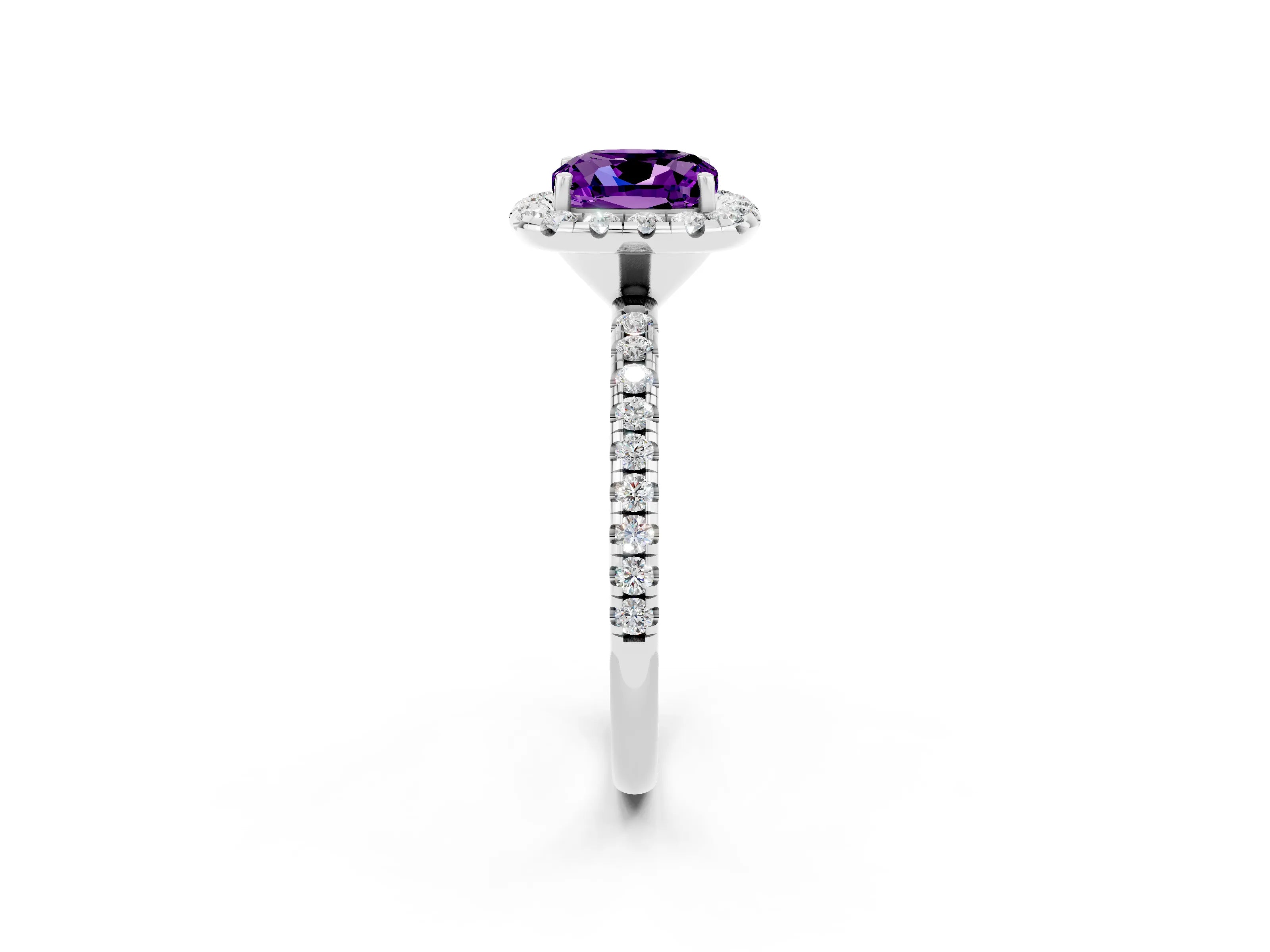 White gold Cushion Cut Cut Diamond Floral Halo Engagement Ring with Pavé Band and Prong Setting_2