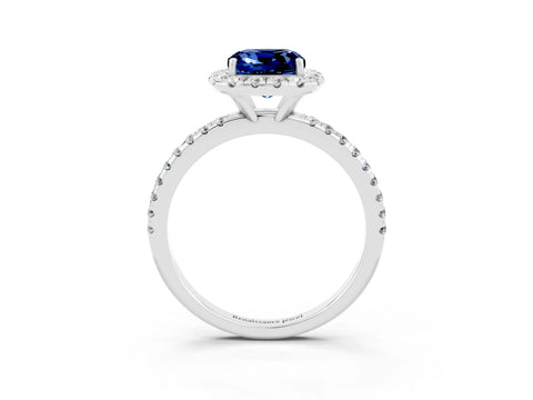 White gold Cushion Cut Cut Diamond Floral Halo Engagement Ring with Pavé Band and Prong Setting_3