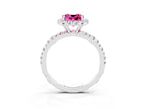 White gold Cushion Cut Cut Diamond Floral Halo Engagement Ring with Pavé Band and Prong Setting_3