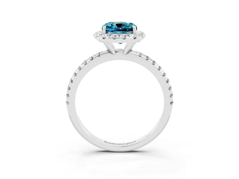 White gold Cushion Cut Cut Diamond Floral Halo Engagement Ring with Pavé Band and Prong Setting_3