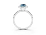 White gold Cushion Cut Cut Diamond Floral Halo Engagement Ring with Pavé Band and Prong Setting_3