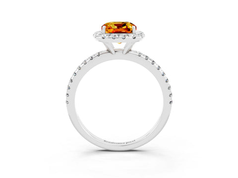 White gold Cushion Cut Cut Diamond Floral Halo Engagement Ring with Pavé Band and Prong Setting_3