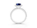 White gold Cushion Cut Cut Diamond Floral Halo Engagement Ring with Pavé Band and Prong Setting_3