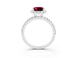 White gold Cushion Cut Cut Diamond Floral Halo Engagement Ring with Pavé Band and Prong Setting_3