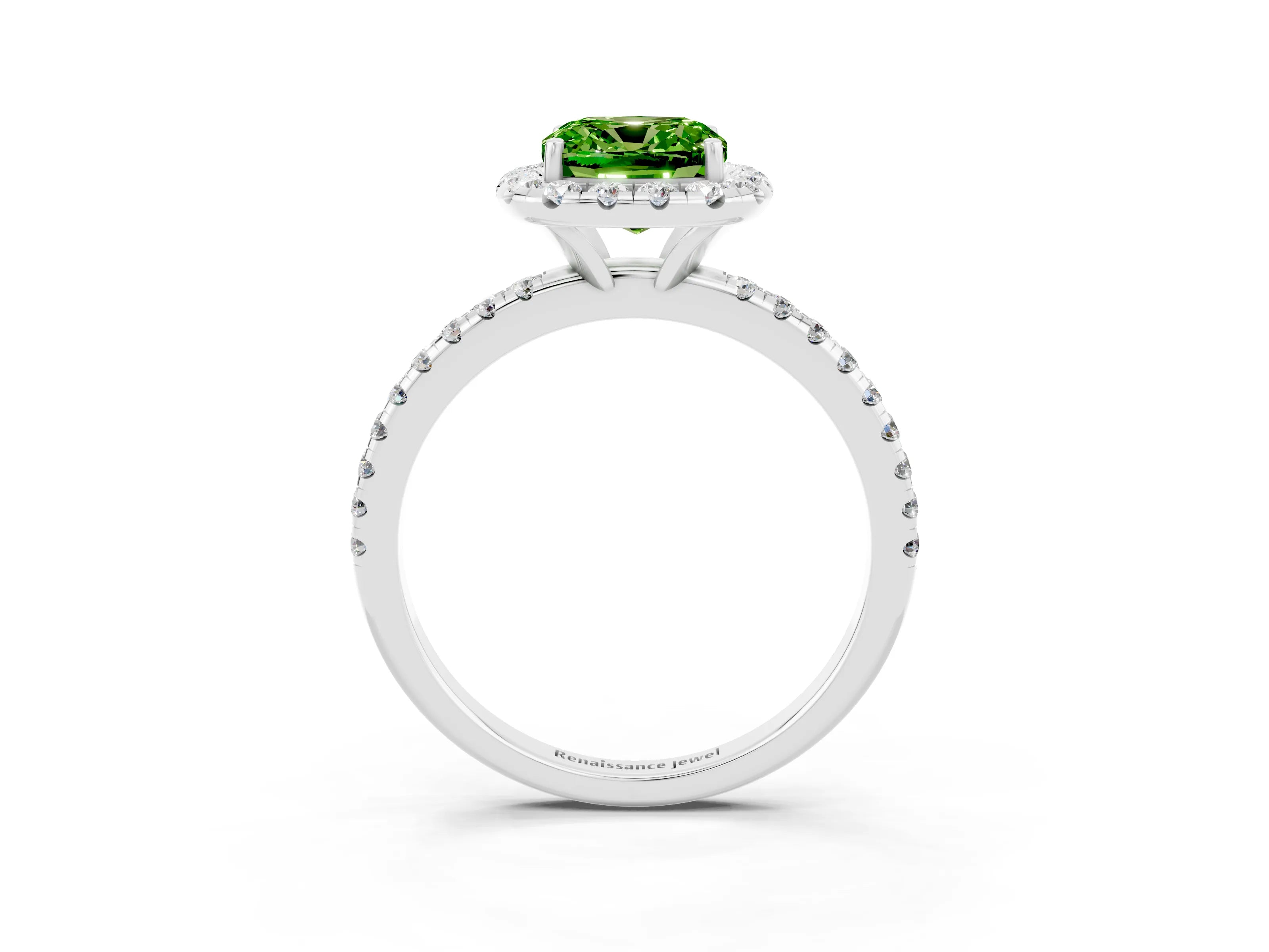 White gold Cushion Cut Cut Diamond Floral Halo Engagement Ring with Pavé Band and Prong Setting_3