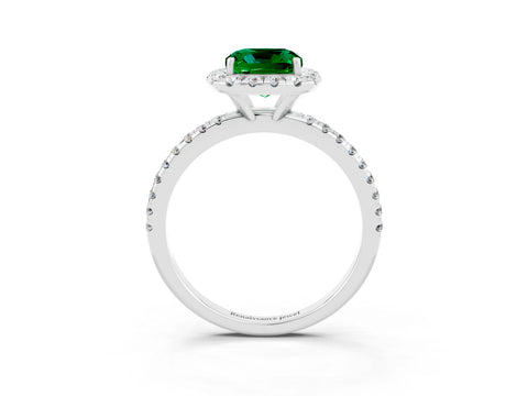 White gold Cushion Cut Cut Diamond Floral Halo Engagement Ring with Pavé Band and Prong Setting_3