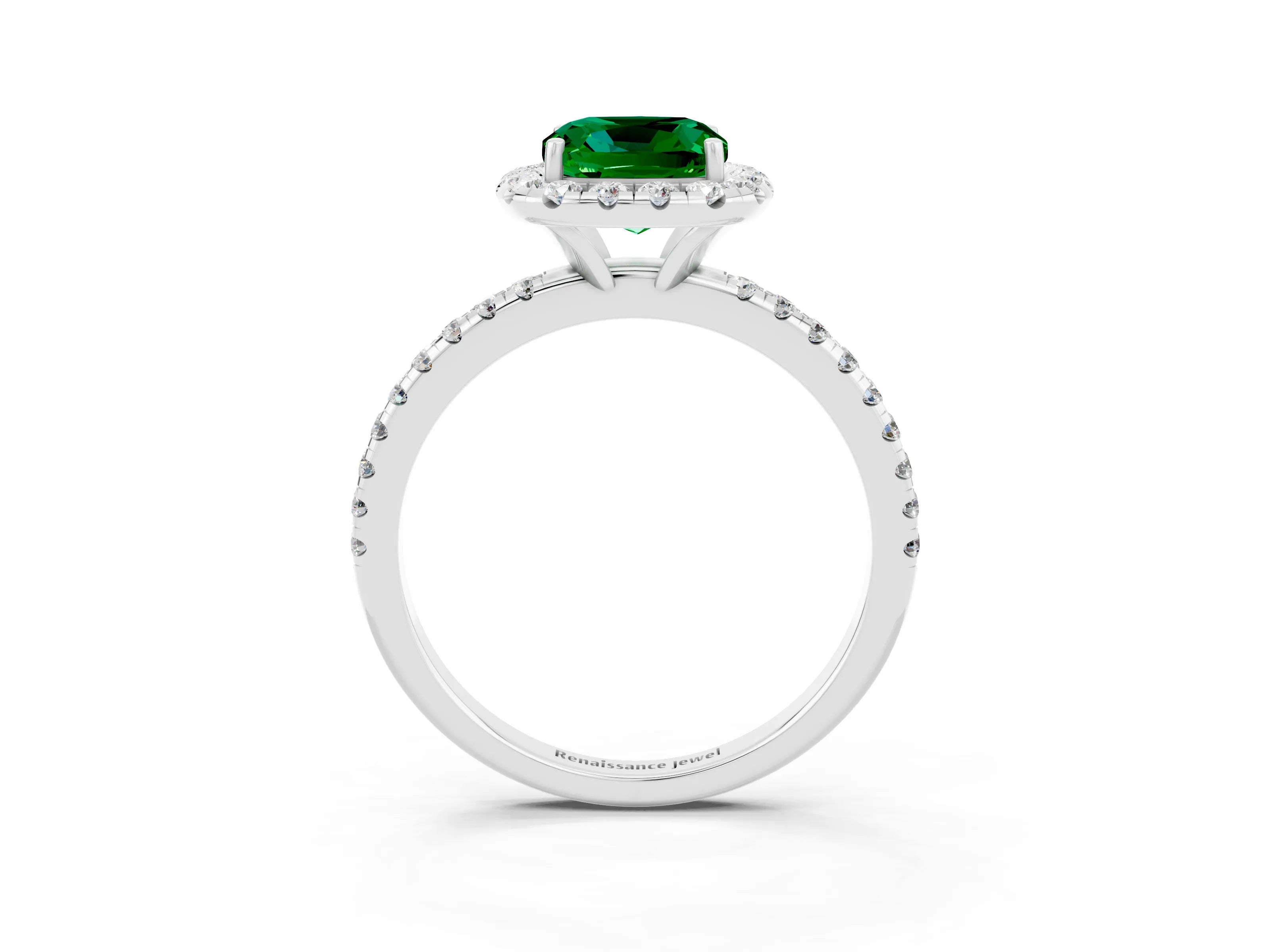 White gold Cushion Cut Cut Diamond Floral Halo Engagement Ring with Pavé Band and Prong Setting_3