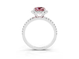 White gold Cushion Cut Cut Diamond Floral Halo Engagement Ring with Pavé Band and Prong Setting_3