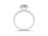 White gold Cushion Cut Cut Diamond Floral Halo Engagement Ring with Pavé Band and Prong Setting_3