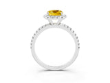 White gold Cushion Cut Cut Diamond Floral Halo Engagement Ring with Pavé Band and Prong Setting_3