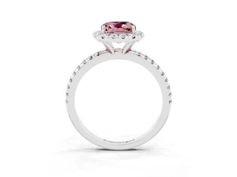 White gold Cushion Cut Cut Diamond Floral Halo Engagement Ring with Pavé Band and Prong Setting_3