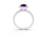 White gold Cushion Cut Cut Diamond Floral Halo Engagement Ring with Pavé Band and Prong Setting_3