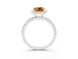 White gold Cushion Cut Cut Diamond Floral Halo Engagement Ring with Pavé Band and Prong Setting_3
