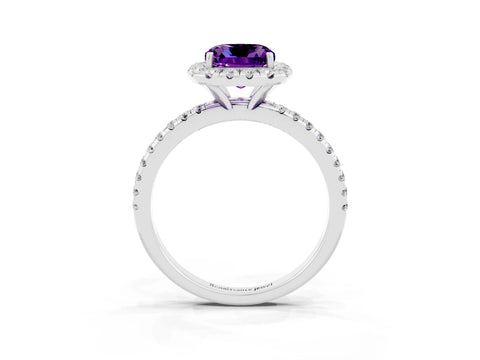 White gold Cushion Cut Cut Diamond Floral Halo Engagement Ring with Pavé Band and Prong Setting_3