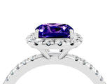 White gold Cushion Cut Cut Diamond Floral Halo Engagement Ring with Pavé Band and Prong Setting_4