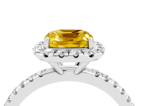 White gold Cushion Cut Cut Diamond Floral Halo Engagement Ring with Pavé Band and Prong Setting_4