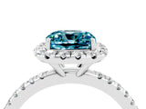 White gold Cushion Cut Cut Diamond Floral Halo Engagement Ring with Pavé Band and Prong Setting_4