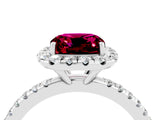 White gold Cushion Cut Cut Diamond Floral Halo Engagement Ring with Pavé Band and Prong Setting_4