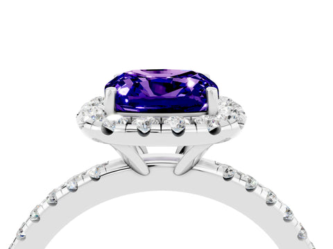 White gold Cushion Cut Cut Diamond Floral Halo Engagement Ring with Pavé Band and Prong Setting_4