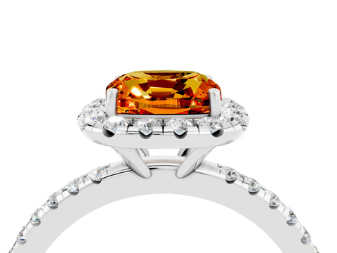 White gold Cushion Cut Cut Diamond Floral Halo Engagement Ring with Pavé Band and Prong Setting_4