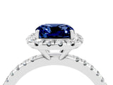 White gold Cushion Cut Cut Diamond Floral Halo Engagement Ring with Pavé Band and Prong Setting_4