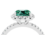 White gold Cushion Cut Cut Diamond Floral Halo Engagement Ring with Pavé Band and Prong Setting_4