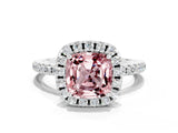 White gold Cushion Cut Cut Diamond Floral Halo Engagement Ring with Pavé Band and Prong Setting