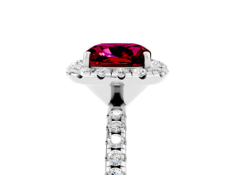 White gold Cushion Cut Cut Diamond Floral Halo Engagement Ring with Pavé Band and Prong Setting_5
