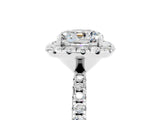 White gold Cushion Cut Cut Diamond Floral Halo Engagement Ring with Pavé Band and Prong Setting_5