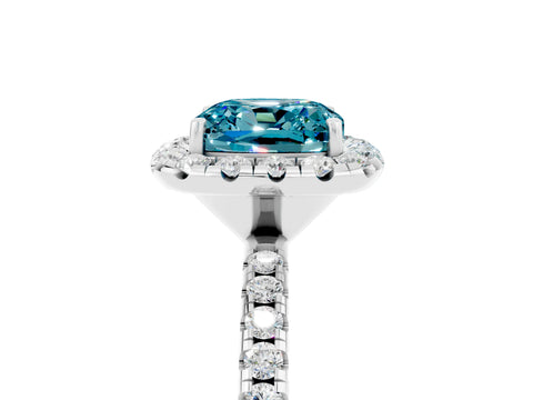 White gold Cushion Cut Cut Diamond Floral Halo Engagement Ring with Pavé Band and Prong Setting_5