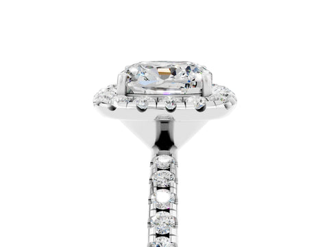 White gold Cushion Cut Cut Diamond Floral Halo Engagement Ring with Pavé Band and Prong Setting_5